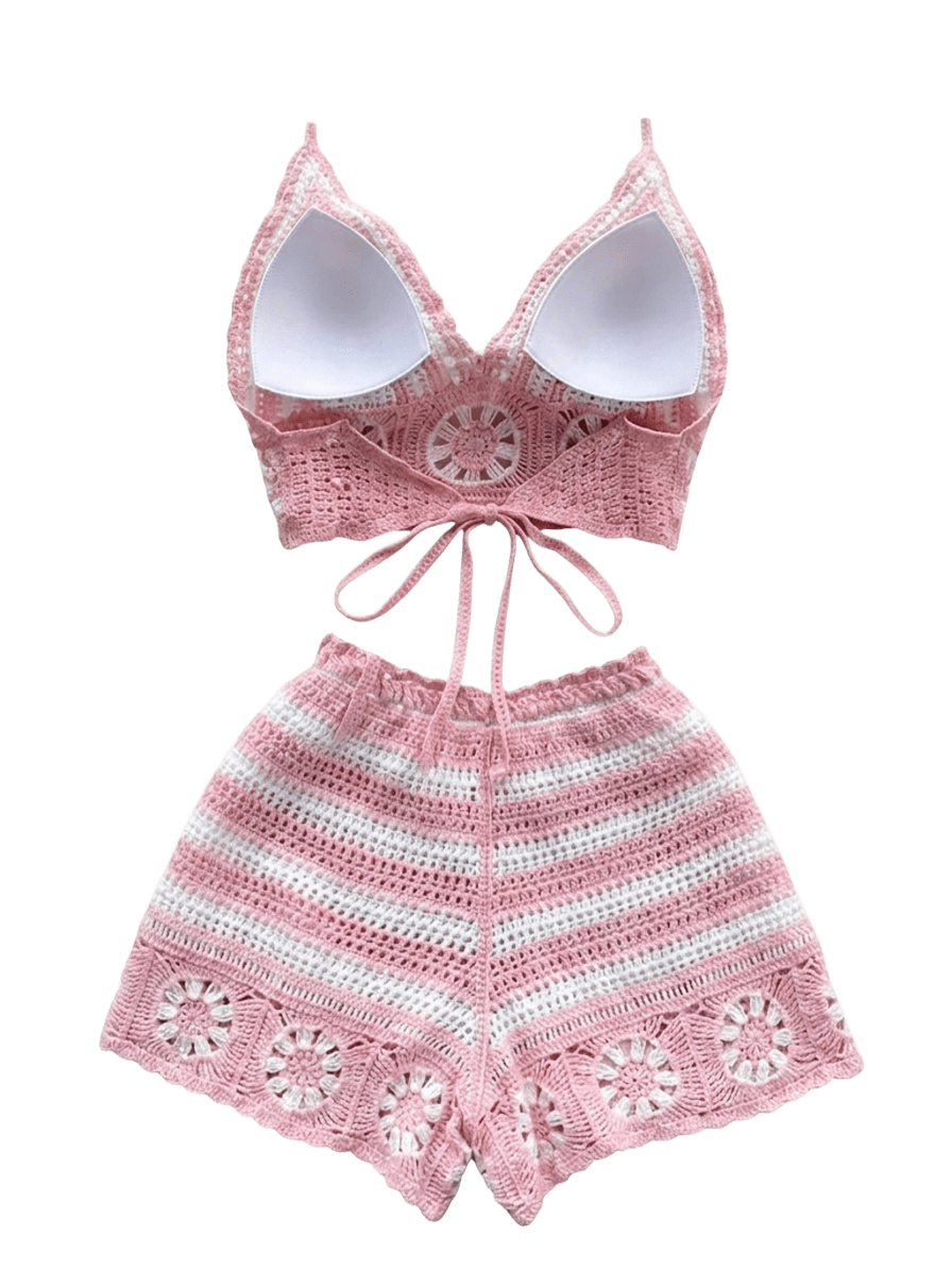 Women's 2-Piece Crochet Knit Beach Set – Halter Camisole & Shorts